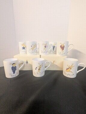 New POTTERY BARN VINTAGE 2003 REINDEER MUGS MIXED FULL SET 8 Christmas Holiday
